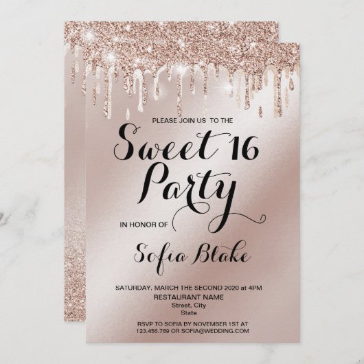 Trendy luxe druipende gouden folie kalligrafie kaart (Voorkant / Achterkant)