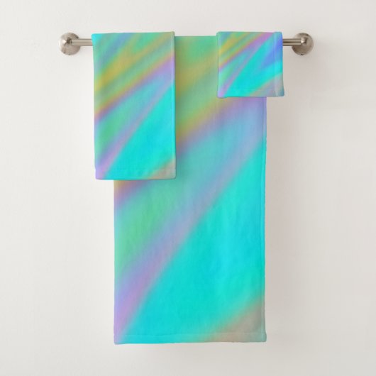 Trendy luxe groen blauw paarse faux holografisch bad handdoek (Insitu)