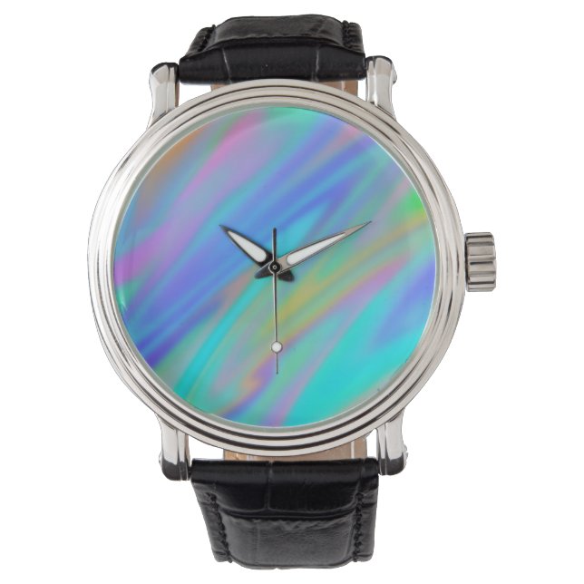 Trendy luxe groen blauw paarse faux holografisch horloge (Voorkant)