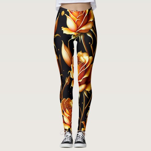 Trendy Luxury Big Gold Roos Collectie Leggings (Voorkant)