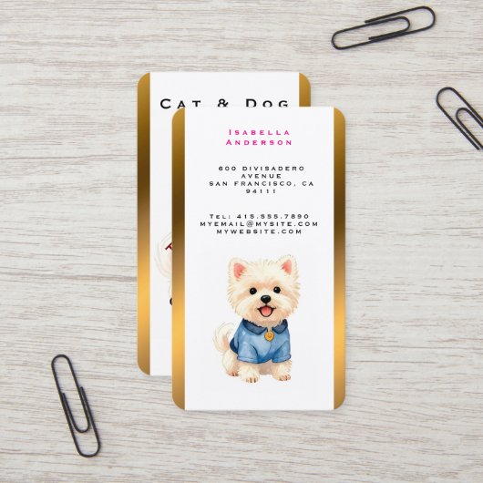 Trendy Luxury Grooming Pet Personalized Collection Visitekaartje (Voorkant / Achterkant in situ)