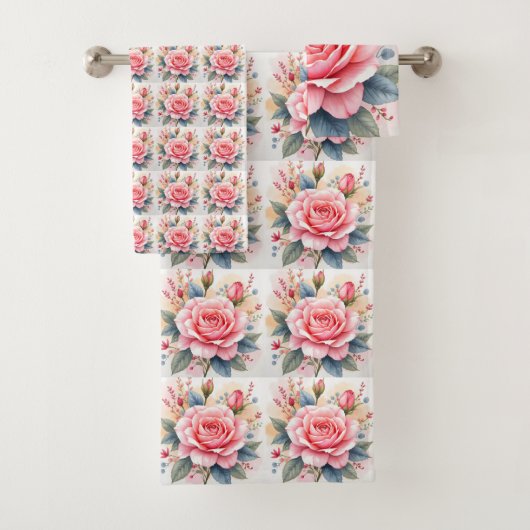 Trendy Luxury Pink Roses Beautiful Collection Bad Handdoek (Insitu)