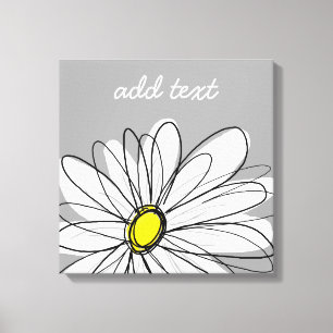 Trendy madeliefje met grijs en geel canvas afdruk