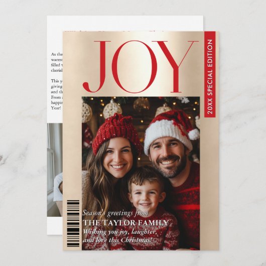 Trendy Magazine Hoesje Familiefoto Kerstvreugde Kaart (Voorkant / Achterkant)