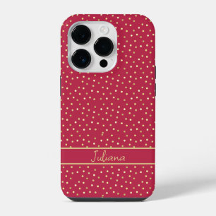 Trendy Magenta & Gouden Confetti Stippen Persoonli iPhone 14 Plus Hoesje