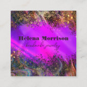 Trendy Magenta Marbled Effect en Gold Speckles Vierkante Visitekaartje (Voorkant)