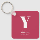 Trendy Magenta Modern Monogram Naam Sleutelhanger (Voorkant)
