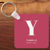 Trendy Magenta Modern Monogram Naam Sleutelhanger (Voorkant)