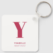 Trendy Magenta Modern Monogram Naam Sleutelhanger (Achterkant)