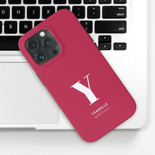 Trendy Magenta Monogram Naam iPhone Hoesje