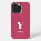 Trendy Magenta Monogram Naam iPhone Hoesje (Achterkant)