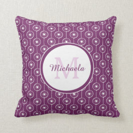 Trendy Magenta Monogrammed Naam Paarse Hart Stippe Kussen
