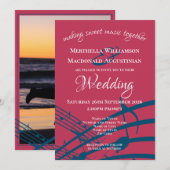 Trendy Magenta MUZIEKNOTEN Wedding Kaart (Voorkant / Achterkant)