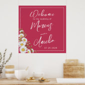 Trendy Magenta & White Daisies Wedding Poster (Keuken)