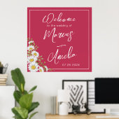 Trendy Magenta & White Daisies Wedding Poster (Thuiskantoor)