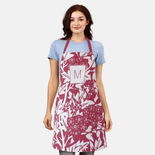 Trendy Magenta William Morris Floral Monogram Schort (Gedragen)