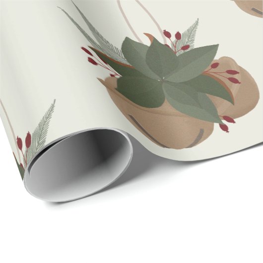Trendy Magnolia spray en kerstklokken ontwerp Cadeaupapier (Rol Hoek)