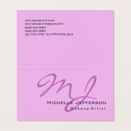 Trendy make-up artiest Lila & orchidee kleur monog Visitekaartje (Buitenkant ongevouwen)