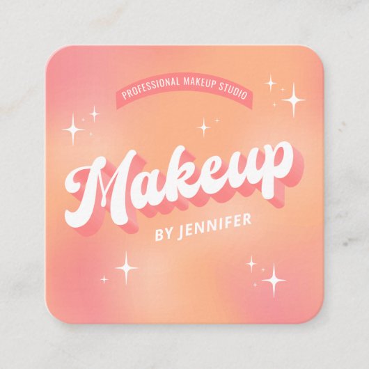 Trendy make-up artiest meisje retro perzik schoonh vierkante visitekaartje (Voorkant)