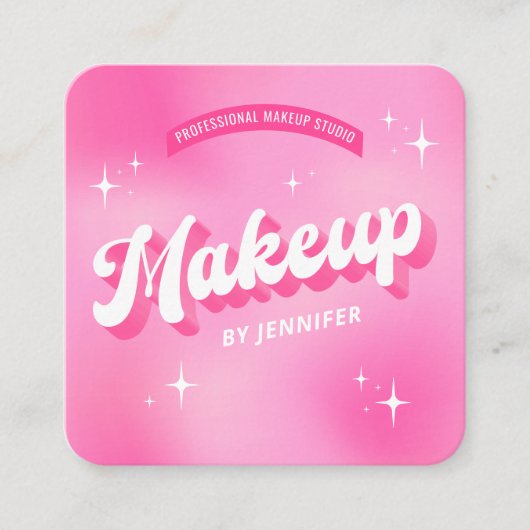 Trendy make-up artiest roze meisje groovy schoonhe vierkante visitekaartje (Voorkant)