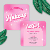 Trendy make-up artiest roze meisje groovy schoonhe vierkante visitekaartje