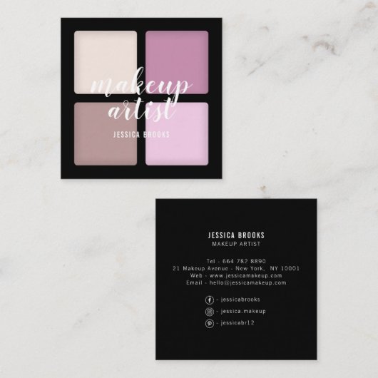 Trendy make-up artist oogschaduw natuurlijke palet vierkante visitekaartje (Voorkant / Achterkant)