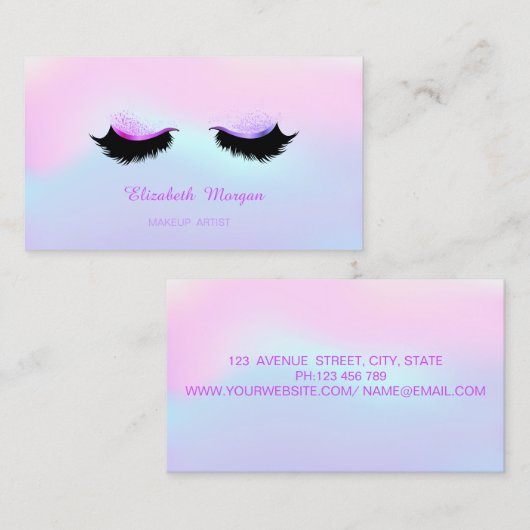 Trendy Makeup Artist, Holografisch Faux Lashes Visitekaartje (Voorkant / Achterkant)