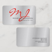 Trendy Makeup Artist Silver Gray Monogram Visitekaartje (Voorkant / Achterkant)