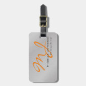 Trendy Makeup Artist Silver Grey Oranje Monogram Bagagelabel (Voorkant verticaal)