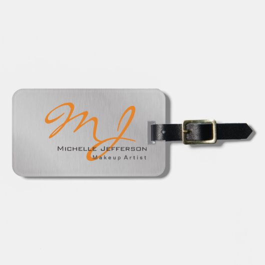 Trendy Makeup Artist Silver Grey Oranje Monogram Bagagelabel (Voorkant horizontaal)