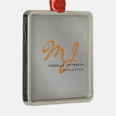 Trendy Makeup Artist Silver Grey Oranje Monogram Metalen Ornament (Rechts)