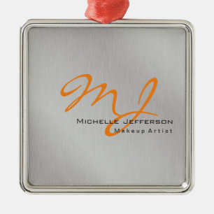 Trendy Makeup Artist Silver Grey Oranje Monogram Metalen Ornament