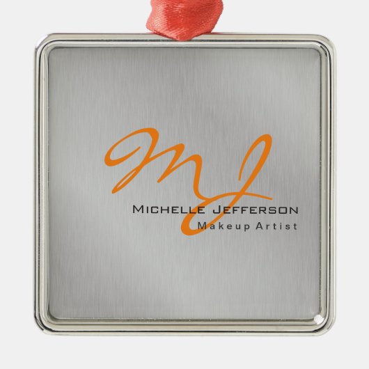 Trendy Makeup Artist Silver Grey Oranje Monogram Metalen Ornament (Voorkant)