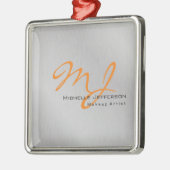 Trendy Makeup Artist Silver Grey Oranje Monogram Metalen Ornament (Links)