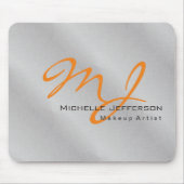Trendy Makeup Artist Silver Grey Oranje Monogram Muismat (Voorkant)