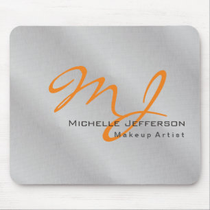 Trendy Makeup Artist Silver Grey Oranje Monogram Muismat