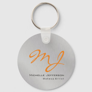 Trendy Makeup Artist Silver Grey Oranje Monogram Sleutelhanger