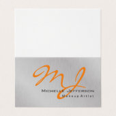 Trendy Makeup Artist Silver Grey Oranje Monogram Visitekaartje (Buitenkant ongevouwen)