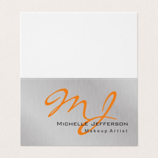Trendy Makeup Artist Silver Grey Oranje Monogram Visitekaartje (Buitenkant ongevouwen)