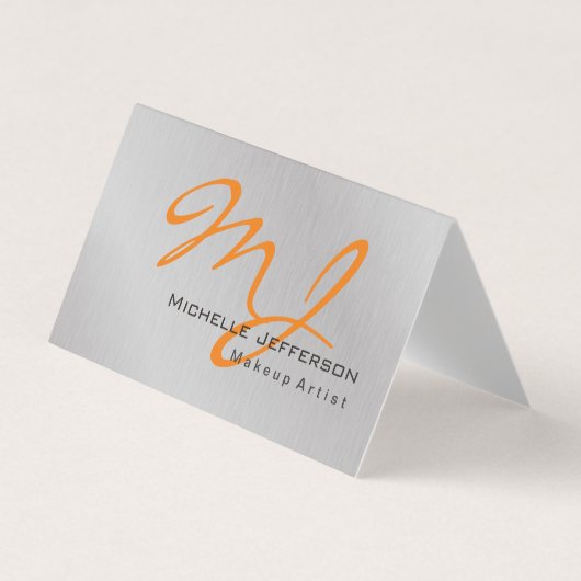 Trendy Makeup Artist Silver Grey Oranje Monogram Visitekaartje (Voorkant)