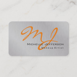 Trendy Makeup Artist Silver Grey Oranje Monogram Visitekaartje