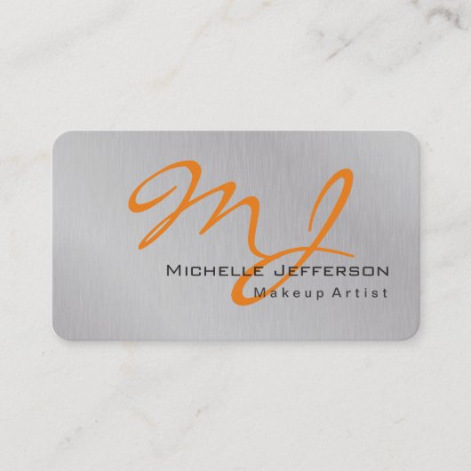 Trendy Makeup Artist Silver Grey Oranje Monogram Visitekaartje (Voorkant)