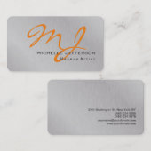 Trendy Makeup Artist Silver Grey Oranje Monogram Visitekaartje (Voorkant / Achterkant)