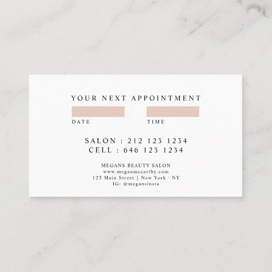 Trendy Makeup Script Blush Pink Appointment Visitekaartje (Achterkant)