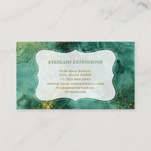 Trendy Malachiet Bloemen Letter EyeLash Extensions Visitekaartje (Achterkant)