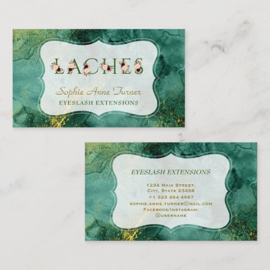 Trendy Malachiet Bloemen Letter EyeLash Extensions Visitekaartje (Voorkant / Achterkant)
