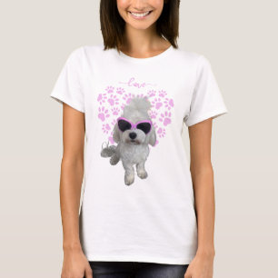 Trendy Maltese hond met roze bril en pootafdruk T-shirt