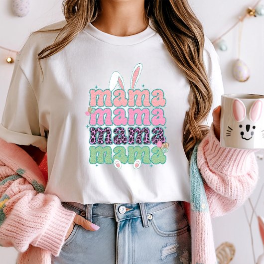 Trendy Mama Easter T-shirt; Bunny & Leopard Print T-shirt