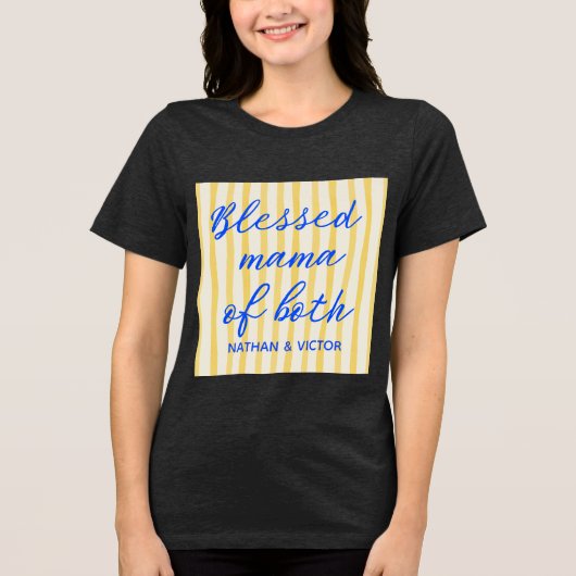 Trendy “Mama of Both” Custom Kids’ Names Tri-Blend Shirt (Voorkant)