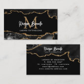 Trendy Marble Agate Black Gold Script Monogram Visitekaartje (Voorkant / Achterkant)